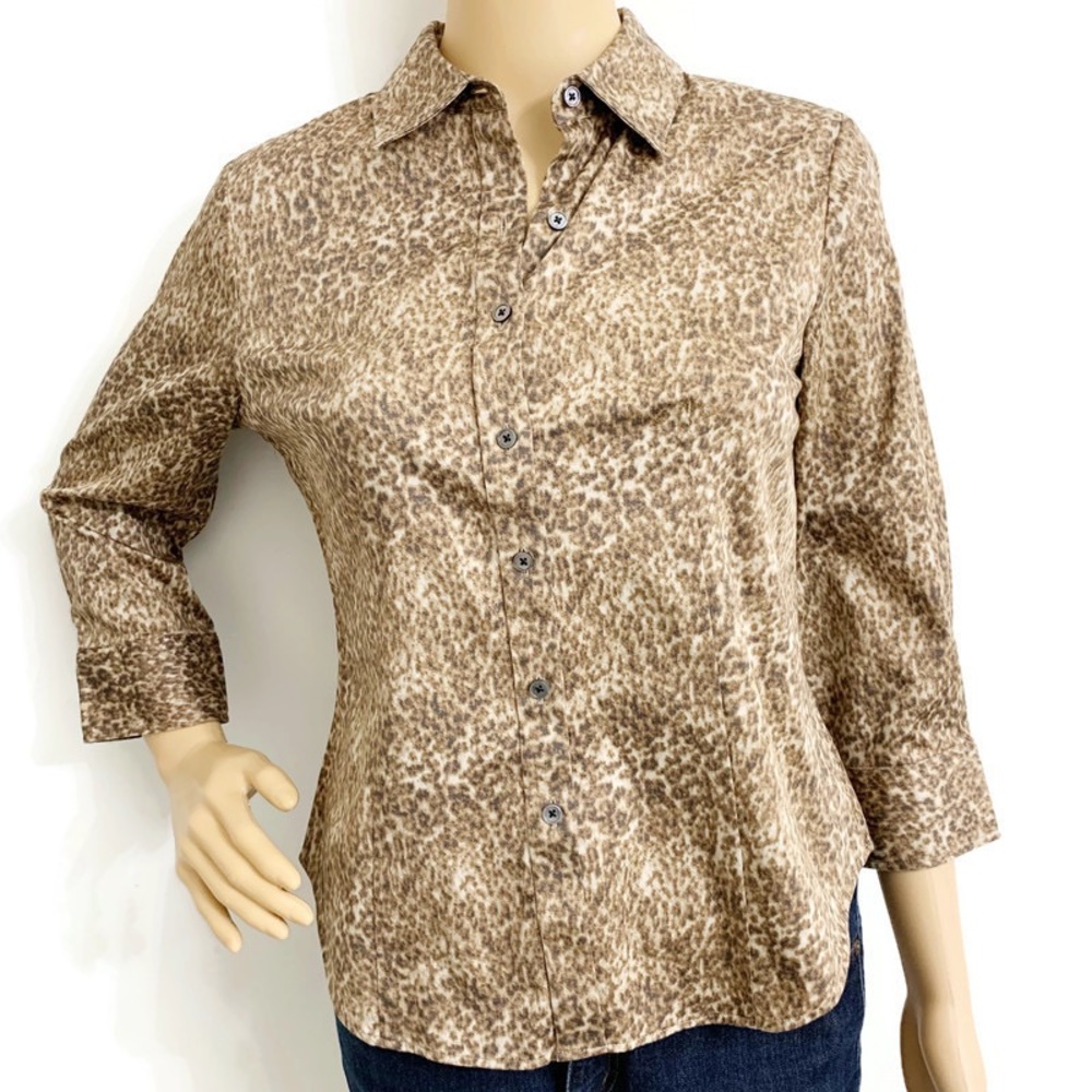 Talbots Animal Print Button Cotton Blouse B11-681